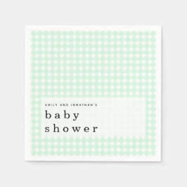 Picnic Baby Shower Namn Grönt Gingham Pappersservett