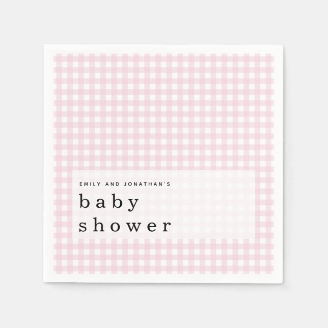 Picnic Baby Shower Namn Rosa Gingham Pappersservett (Framsidan)