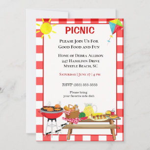 Picnic Barbecue Cookout Grilling Inbjudningar