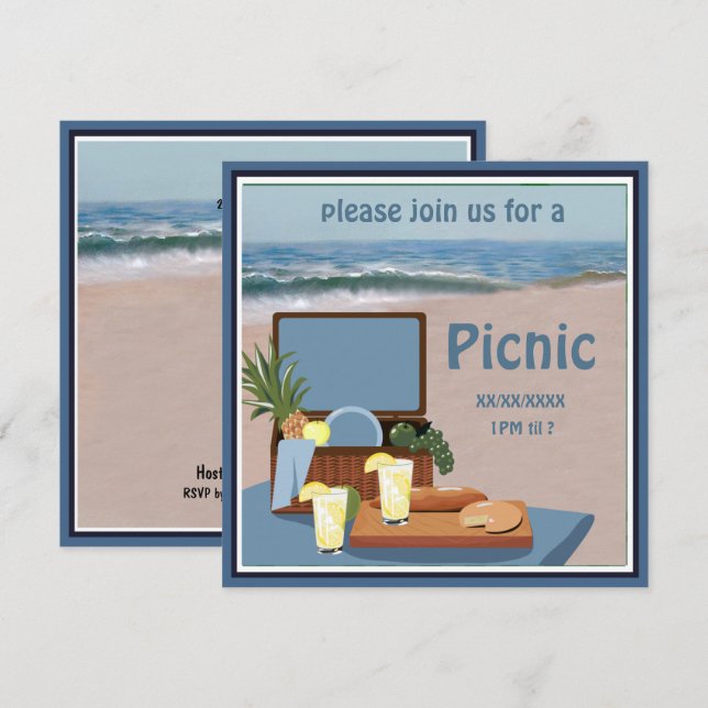 Picnic Basket Beach-inbjudan Inbjudningar (Fram/baksida)