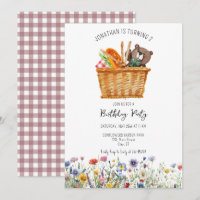 Picnic Birthday-inbjudan till rosa Gingham vår