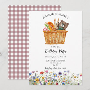 Picnic Birthday-inbjudan till rosa Gingham vår Julkort