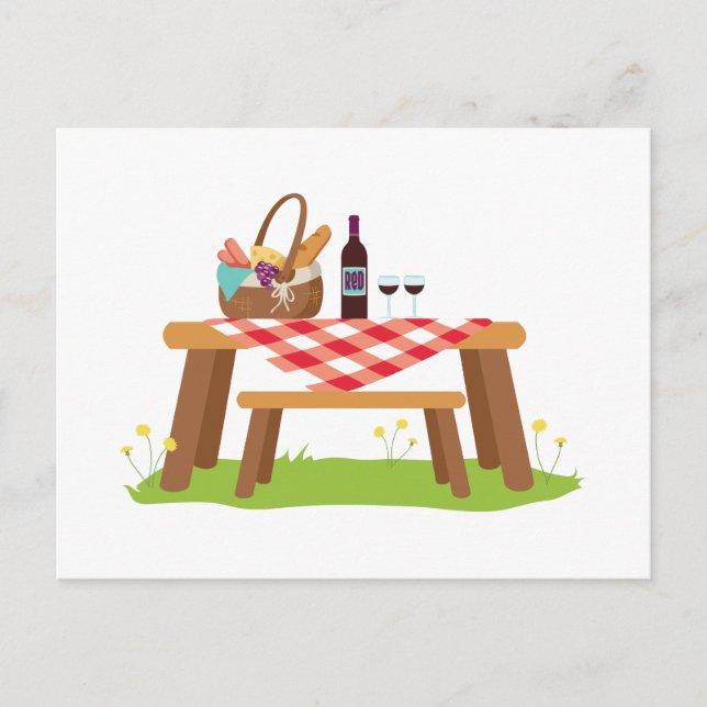 Picnic Bord Basket Vin Vykort (Framsida)