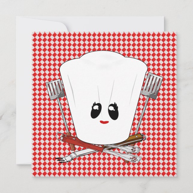 Picnic Bord med Chef Hat & BBQ Verktyg Inbjudningar (Framsida)