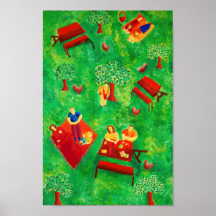 Picnic Contemporary Art Acrylic Painting Jigsa Poster