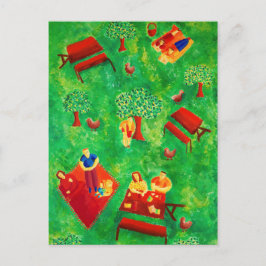 Picnic Contemporary Art Acrylic Painting Vykort