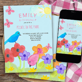 Picnic Födelsedagsfest Colorful Kids Garden Inbjudningar