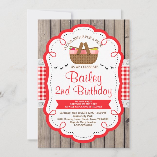 Picnic Födelsedagsfest inbjudan - Park Party (Framsida)