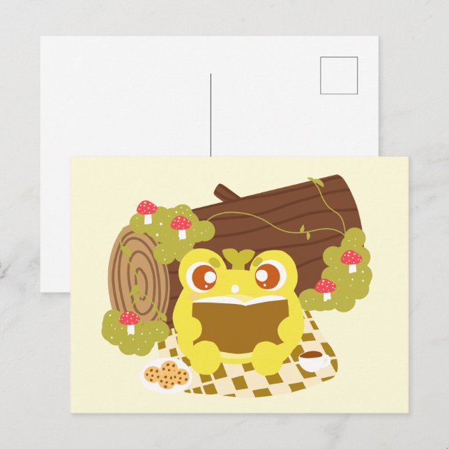 Picnic Frog Reading A Bok Vykort (Fram/baksida)