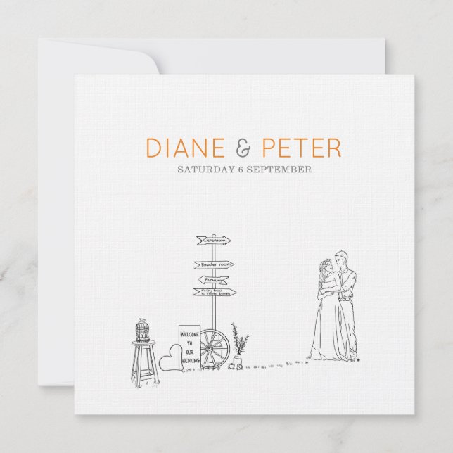 Picnic Garden Minimalist Black and White Bröllop Inbjudningar (Framsida)