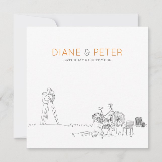 Picnic Garden Minimalist Black and White Bröllop Inbjudningar (Framsida)