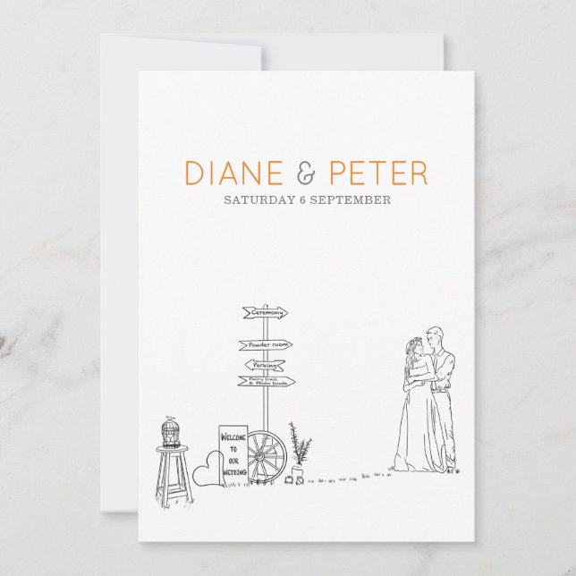 Picnic Garden Minimalist Black and White Bröllop Inbjudningar (Framsida)