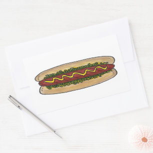 Picnic Hett Hund Bun Mustard Relish Fast Food Hotd Rektangulärt Klistermärke