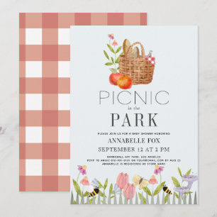Picnic i Park Basket Blommigt Baby Shower Inbjudningar