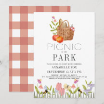Picnic i Park Basket Blommigt Baby Shower Invit