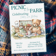 Picnic i Park Cute Bear Birthday