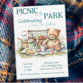 Picnic i Park Cute Bear Birthday Inbjudningar
