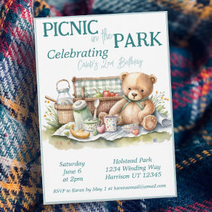 Picnic i Park Cute Bear Birthday Inbjudningar