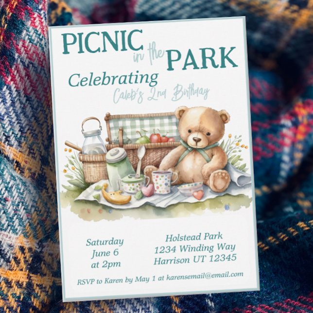 Picnic i Park Cute Bear Birthday Inbjudningar (Skapare uppladdad)