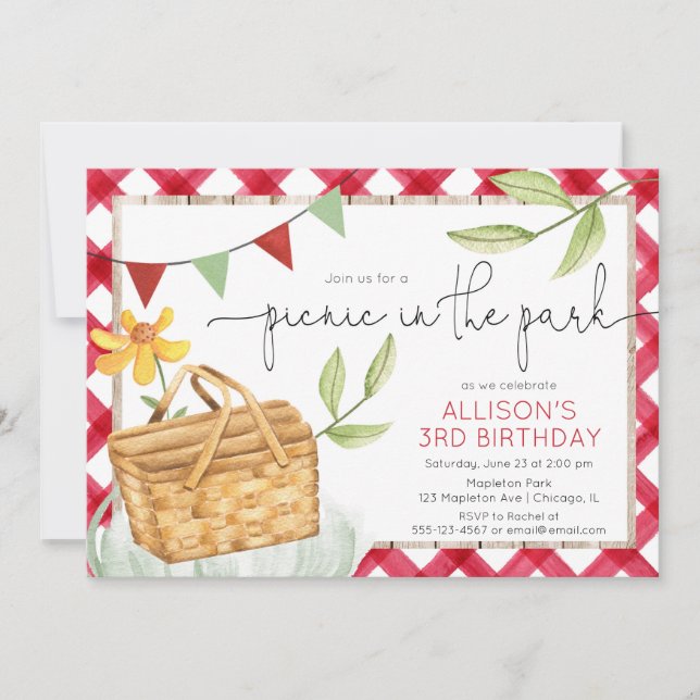 Picnic i parkens sommarfödelsedagsfest inbjudningar (Framsida)