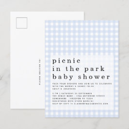 Picnic in Park Baby Shower Blue Gingham-inbjudan Vykort