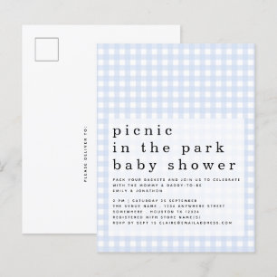 Picnic in Park Baby Shower Blue Gingham-inbjudan Vykort