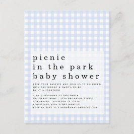Picnic in Park Baby Shower Blue Gingham-inbjudan Vykort