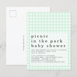 Picnic in Park Baby Shower Grönt Gingham Inbjudan