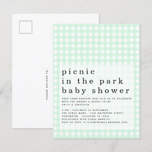 Picnic in Park Baby Shower Grönt Gingham Inbjudan