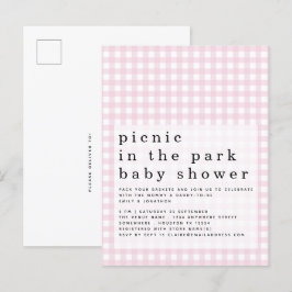 Picnic in Park Baby Shower Rosa Gingham-inbjudan Vykort