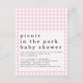 Picnic in Park Baby Shower Rosa Gingham-inbjudan Vykort