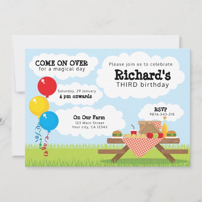 Picnic-inbjudan - ljusstrålande dag inbjudningar (Framsida)