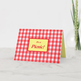 Picnic-inbjudan, röd, vit och gult gingham inv. inbjudan