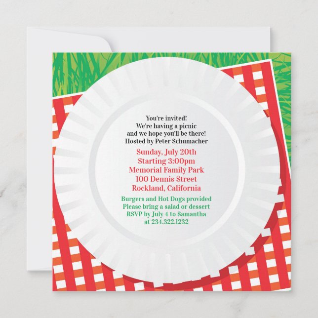 Picnic Outing BBQ Party - platt inbjudan (Framsida)