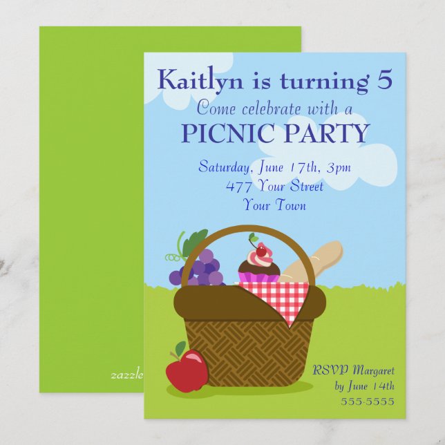 Picnic Party Inbjudningar (Fram/baksida)