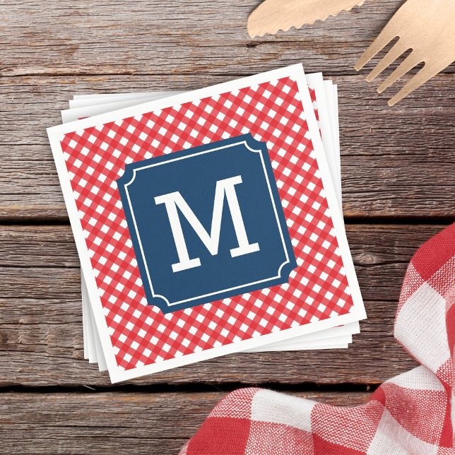 Picnic Red Gingham Personalize Namn Monogram Pappersservett (Skapare uppladdad)