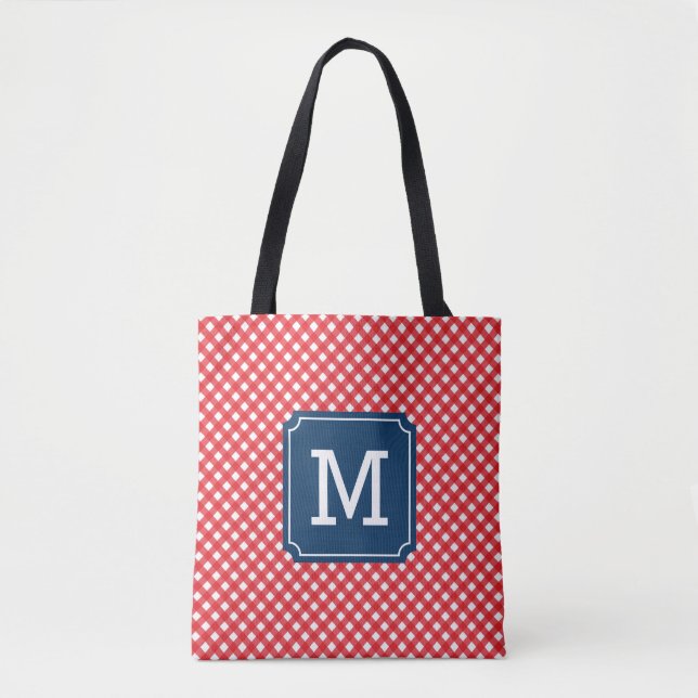 Picnic Red Gingham Personlig Namn Monogram Tygkasse (Framsida)
