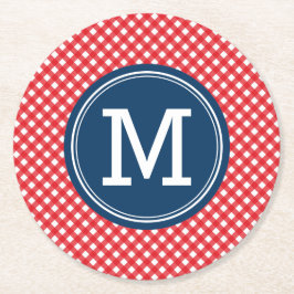 Picnic Red Land Gingham Personalize Monogram Underlägg Papper Rund