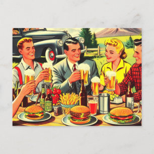 Picnic Retro-Tecknader Helg Vykort