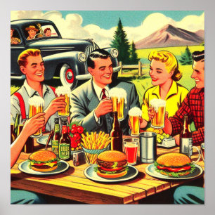 Picnic Retro-Tecknader Poster