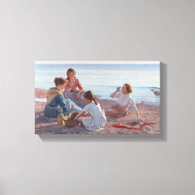 Picnic Snack på stranden (italiensk sjövägscen) Canvastryck (Framsida)