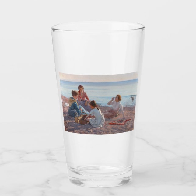 Picnic Snack på stranden (italiensk sjövägscen) Glaskopp (Framsida)