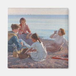 Picnic Snack på stranden (italiensk sjövägscen) Magnet