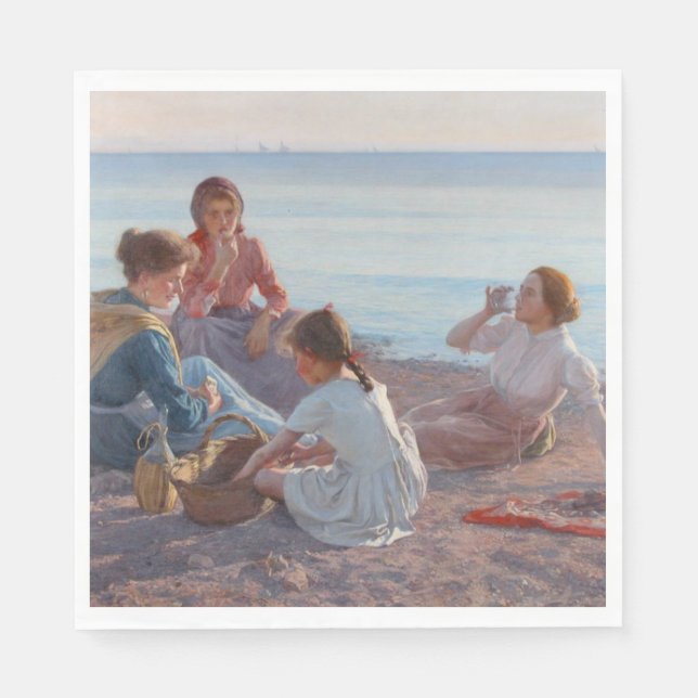 Picnic Snack på stranden (italiensk sjövägscen) Pappersservett (Framsidan)
