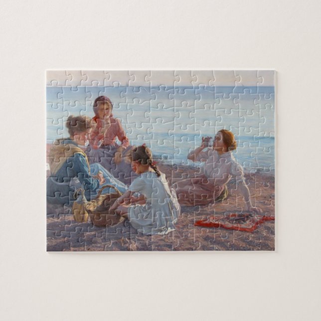 Picnic Snack på stranden (italiensk sjövägscen) Pussel (Horisontell)