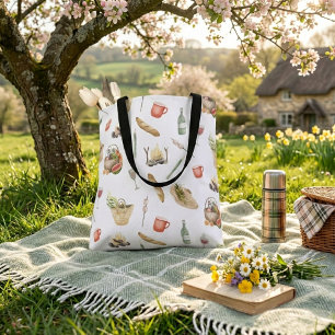 Picnic Time Sweet Illustrated Tote Bag Tygkasse