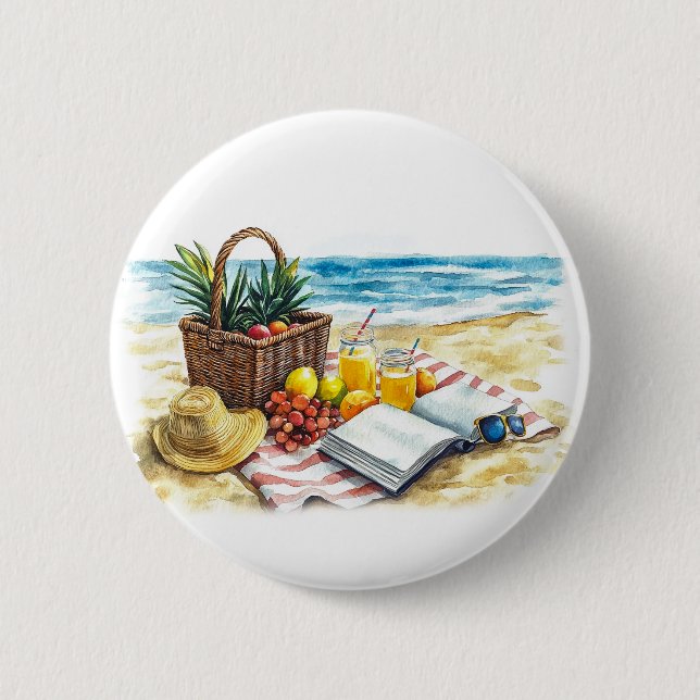 Picnic Watercolor Illustration, sommarplatta - Vib Knapp (Framsida)