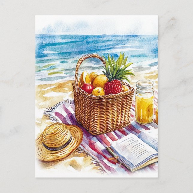 Picnic Watercolor Illustration, sommarplatta - Vib Vykort (Framsida)