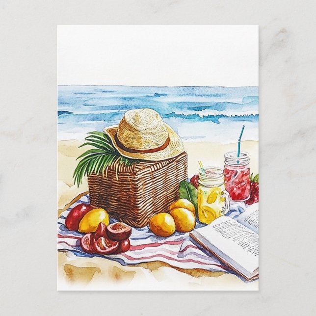 Picnic Watercolor Illustration, sommarplatta - Vib Vykort (Framsida)