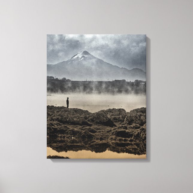 Pico de Orizaba från Achichic Sjö i Puebla Canvastryck (Framsida)